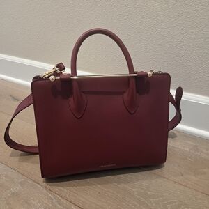 Strathberry Midi Tote Burgundy Leather Bag - Comes With Dustbag